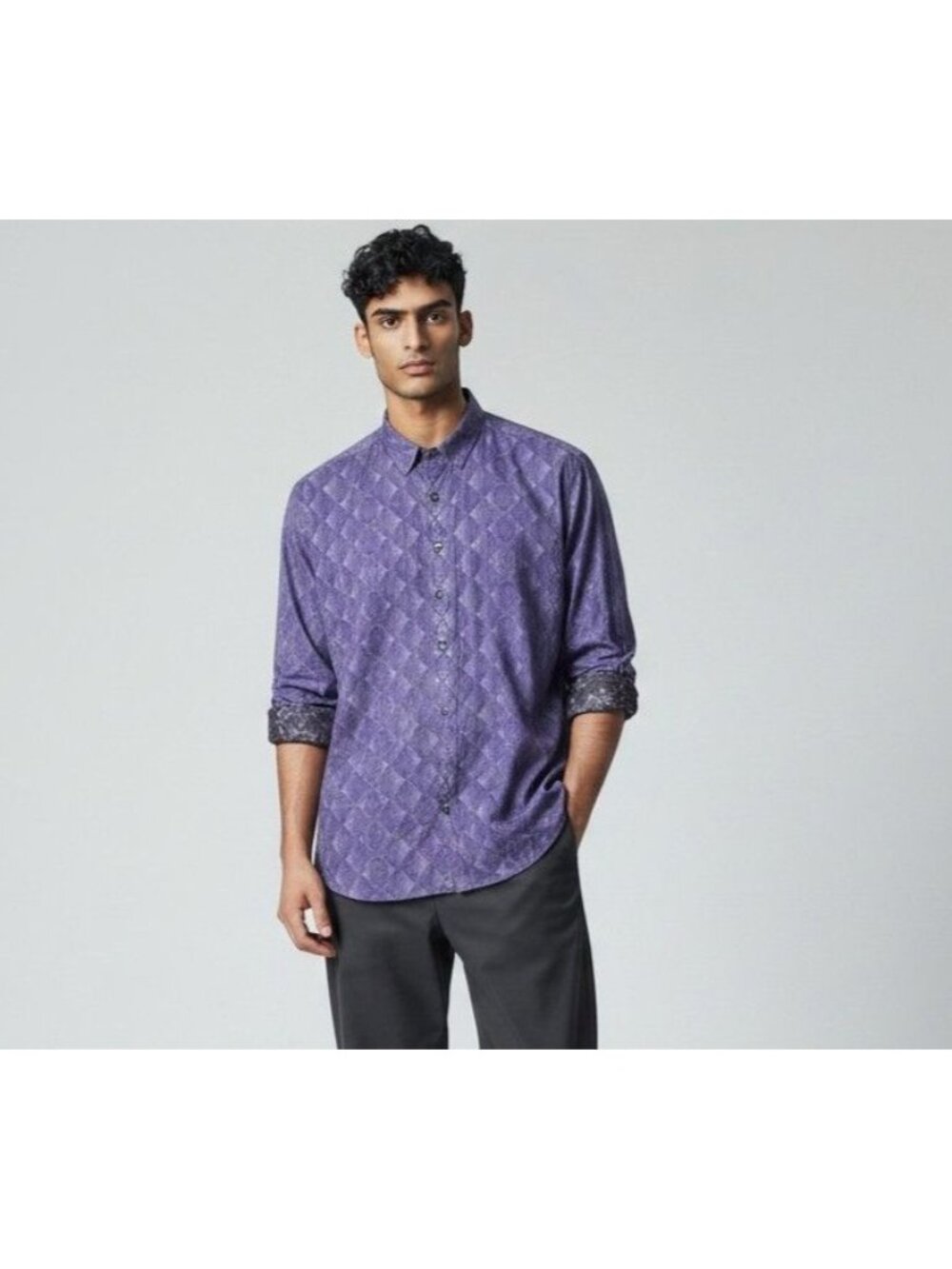 Robert Graham Mens 4XLT Purple Diamond Pattern Flip Cuff Button-Up Shirt